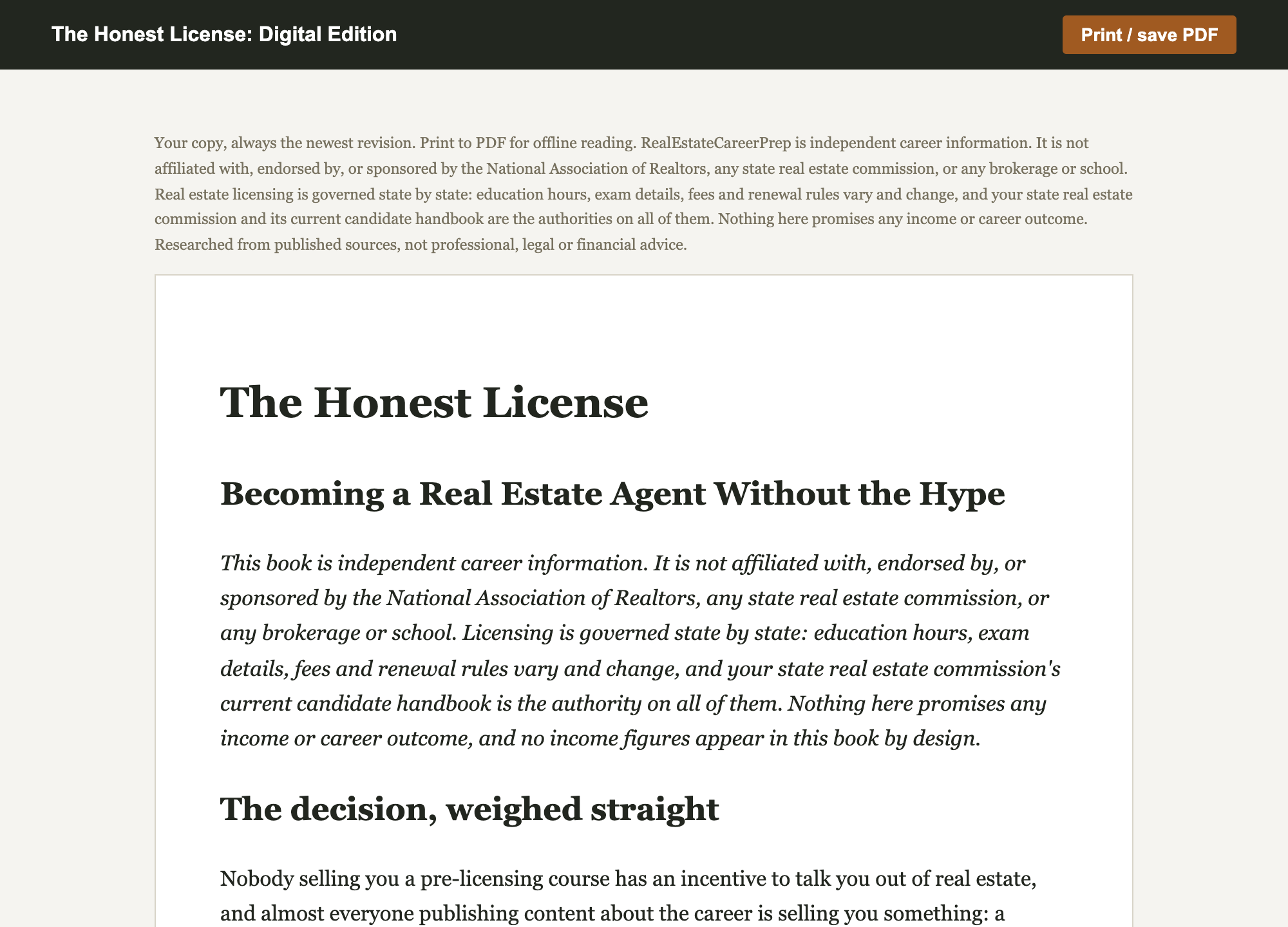 A page from The Honest License: Digital Edition